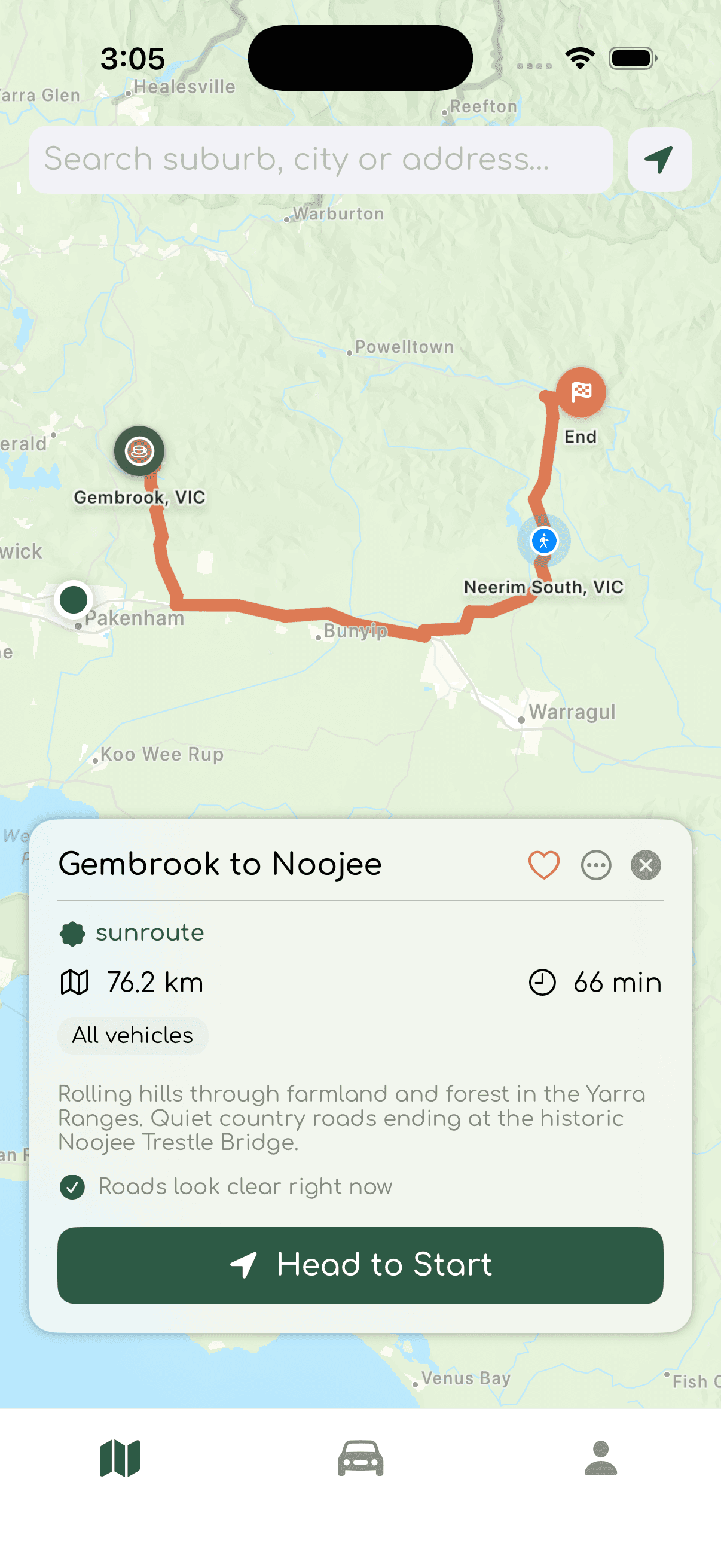 sunroute route — light mode