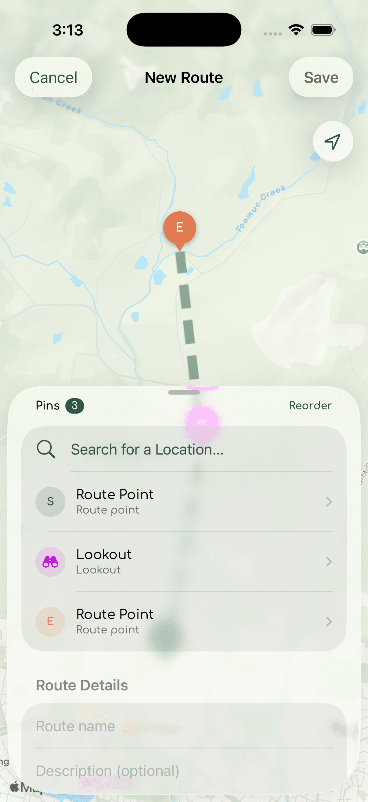 sunroute route creation screen