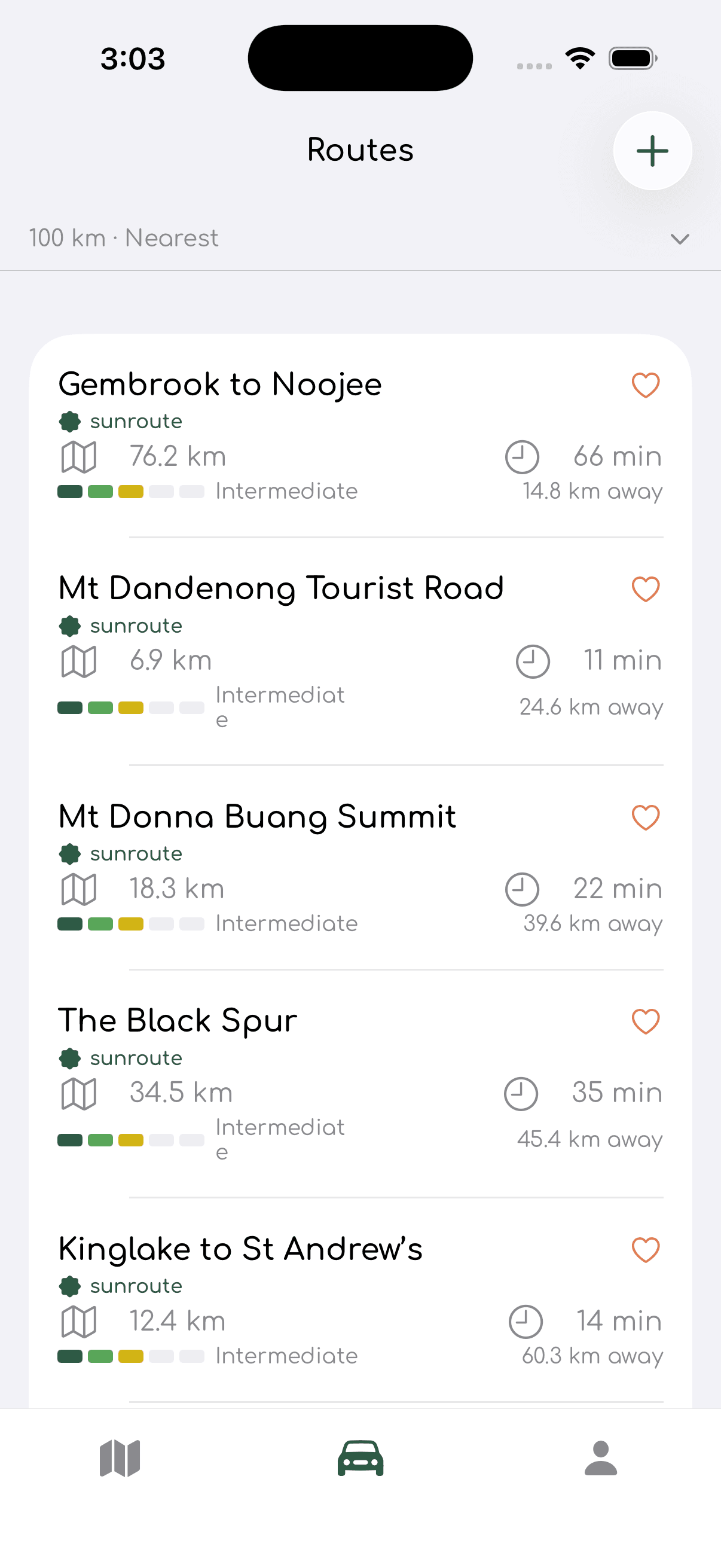 sunroute routes discovery screen