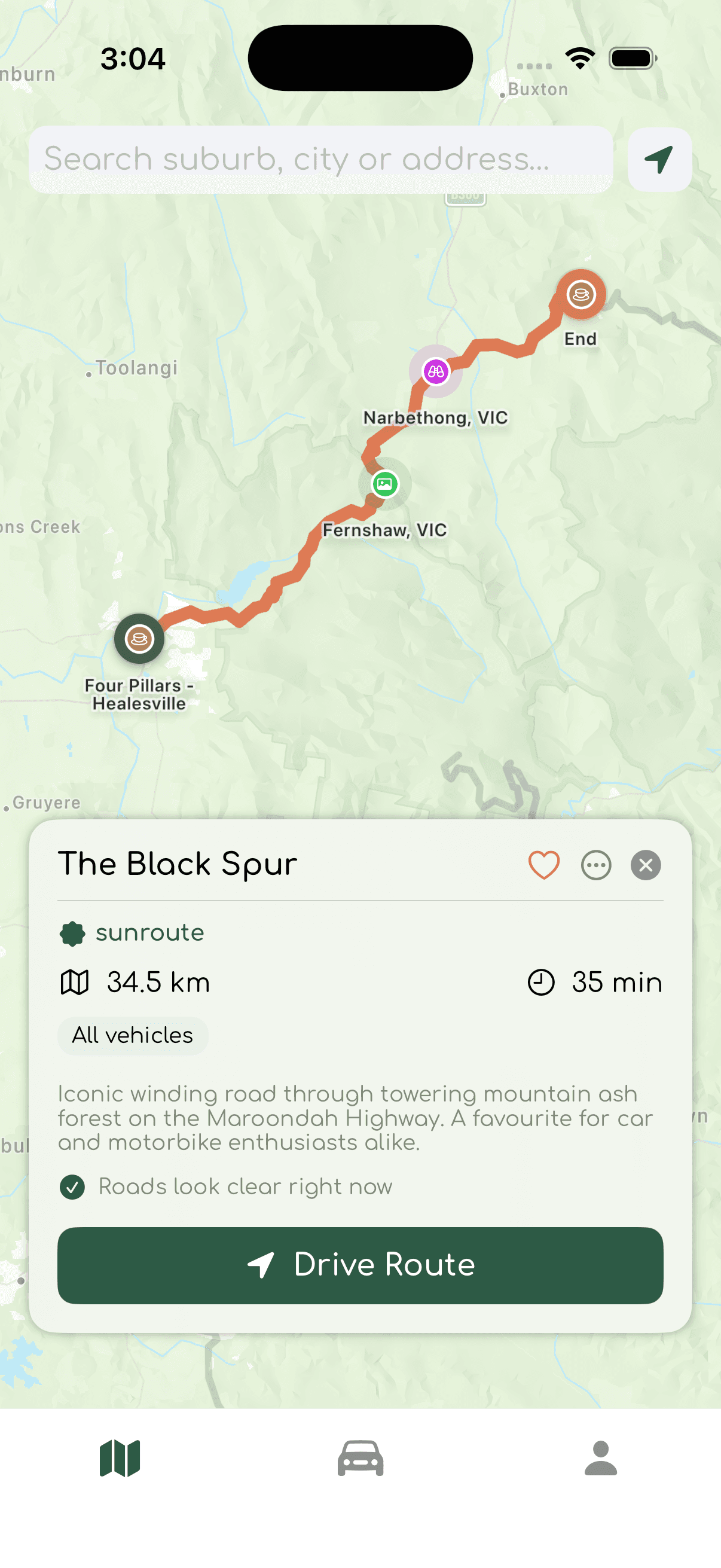 sunroute route discovery map