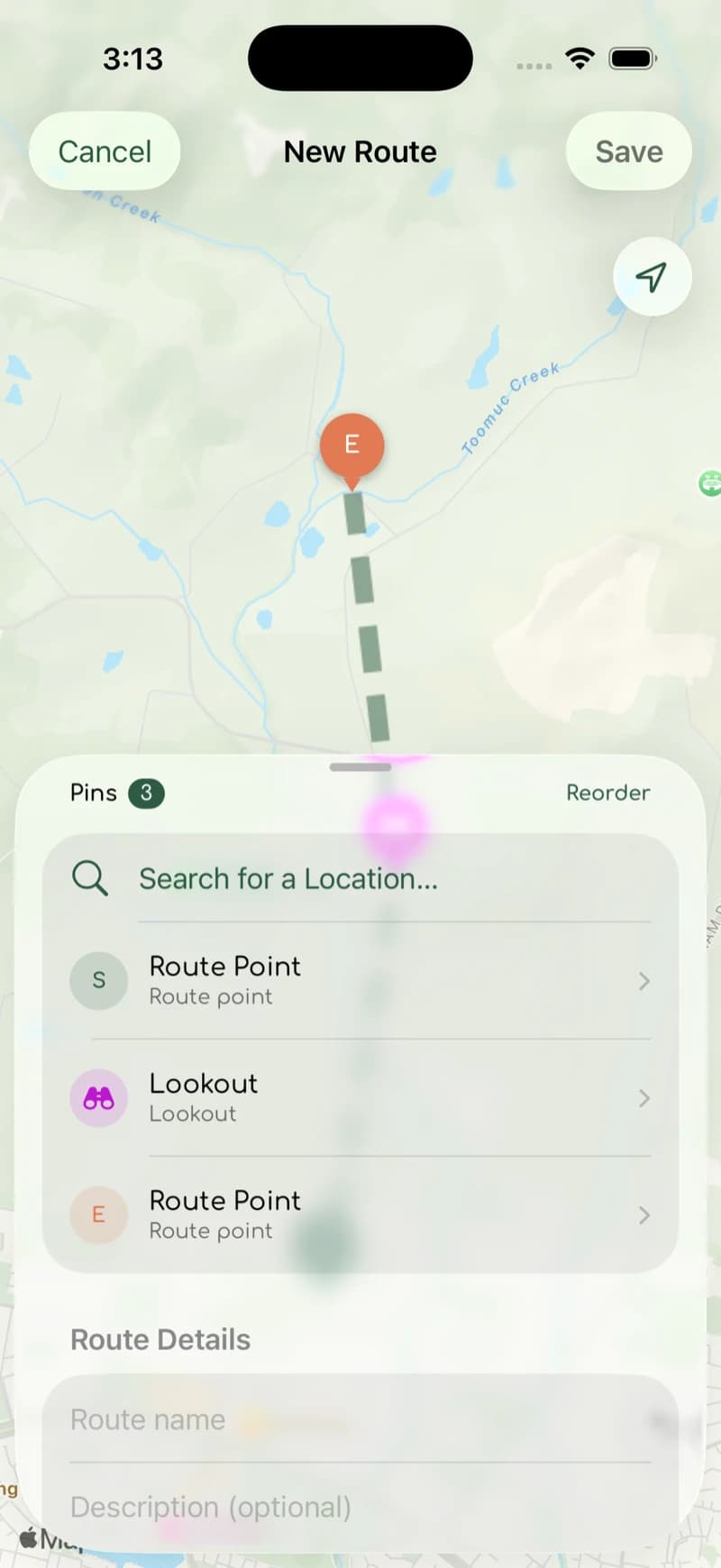 sunroute route creation screen